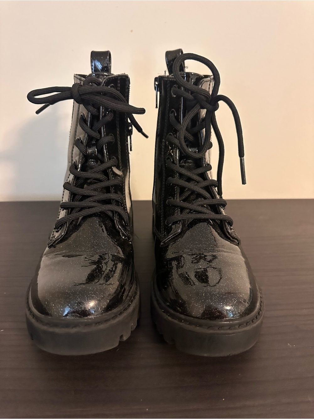 art class Black Patent Lace-Up Kids Combat Boots